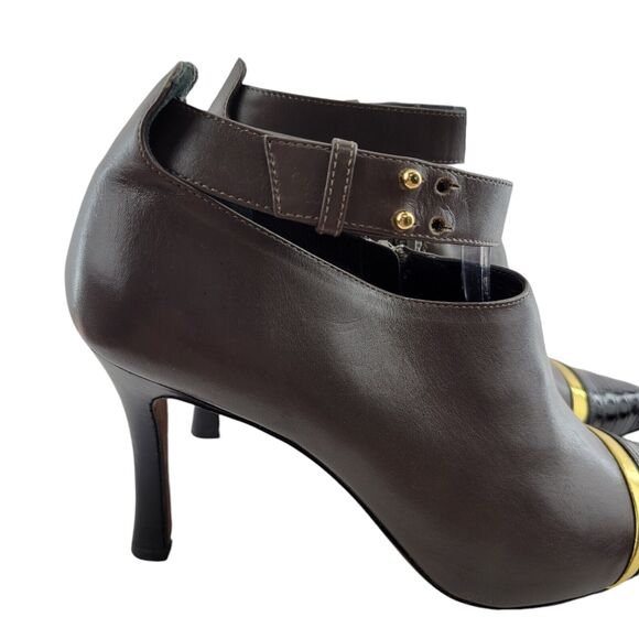 Derek Lam Devon Booties Heels Size 37 7 Ankle Strap Corpcore Gray Gold Black - Picture 2 of 10